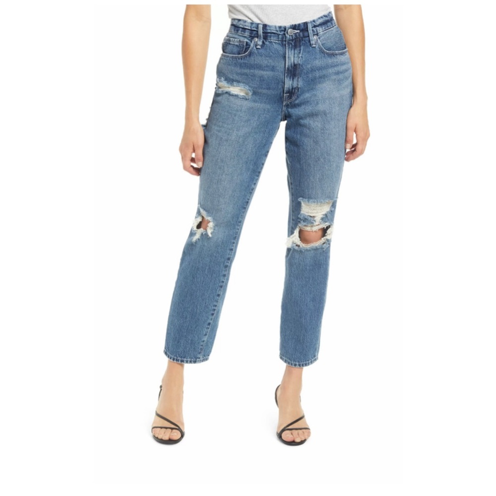 Good American Good Vintage Distressed Ankle Straight Leg Jeans